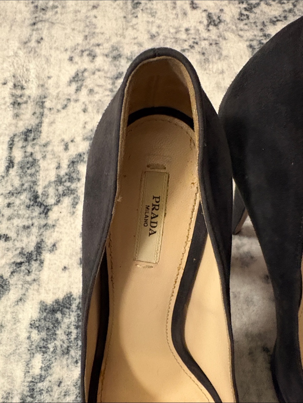 Prada Dark Grey Suede Peep-Toe Pumps - Picture 2 of 5